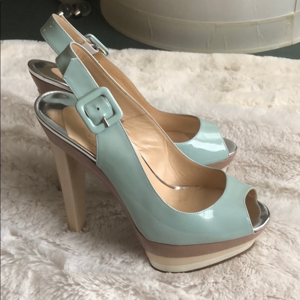 Christian Louboutin ice blue platform heels